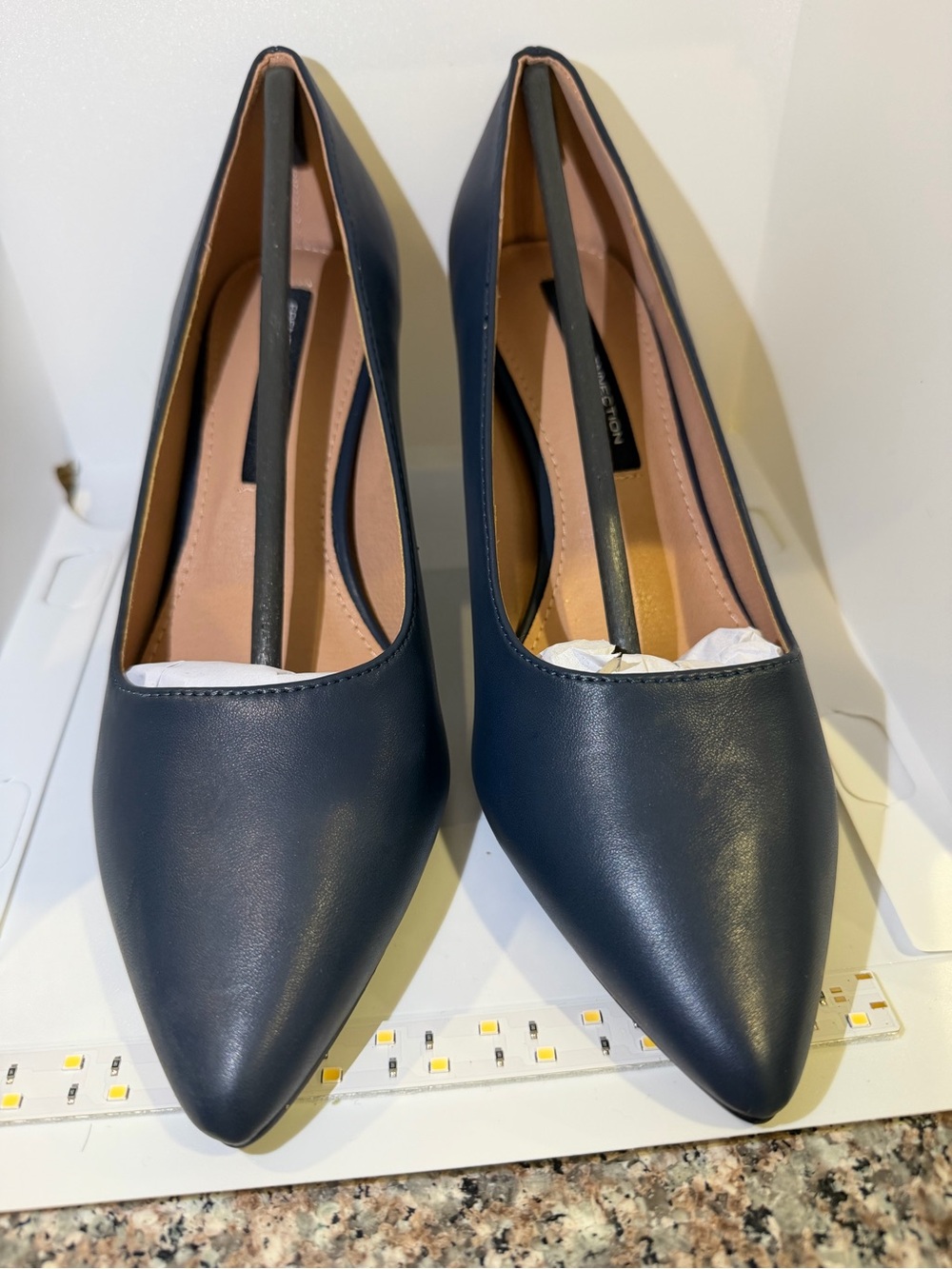 French Connection Classic Women's Pointed-Toe Pumps in Navy Blue Kitten Heel